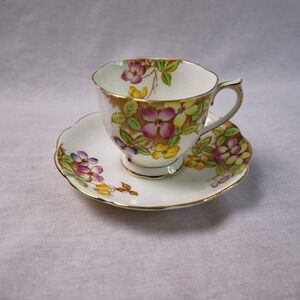 Royal Albert Clematis Bone China England Teacup & Saucer Floral Vintage Set